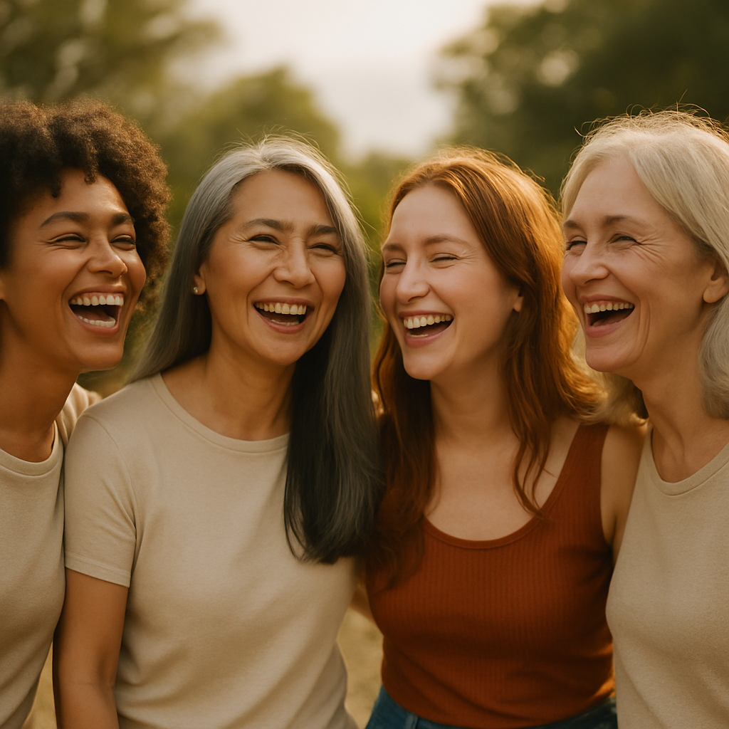 Group of women of different ages with healthy complexions representing skin longevity across life stages.